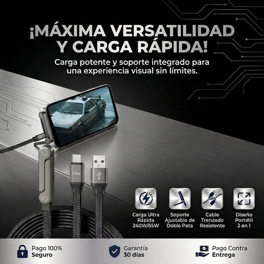 CABLE USB-C 240W CON SOPORTE PLEGABLE PARA TELÉFONO | TECHSTAND™